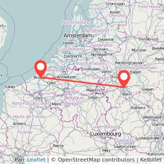 Mapa del viaje Brujas Colonia en tren