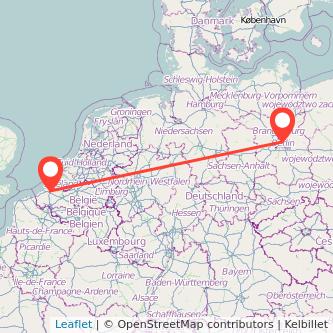 Mapa del viaje Brujas Berlín en tren