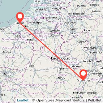 Mapa del viaje Brujas Estrasburgo en tren
