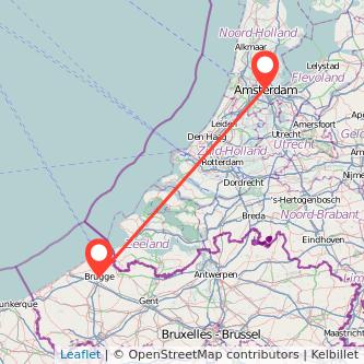 Mapa del viaje Brujas Amsterdam en tren