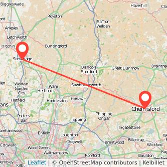 Chelmsford Stevenage bus map