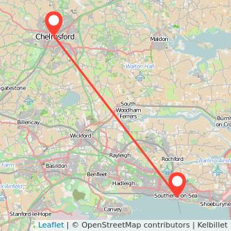 Chelmsford Southend-on-Sea bus map