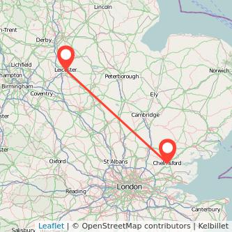 Chelmsford Leicester bus map