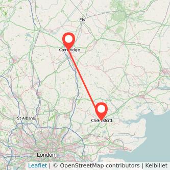 Chelmsford Cambridge bus map