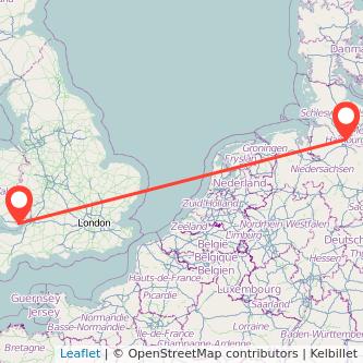 Cardiff Hamburg flight map