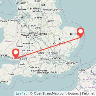 Cardiff Lowestoft bus map