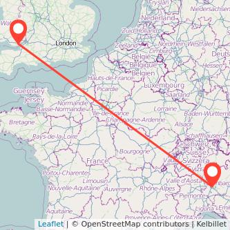 Cardiff Milan flight map