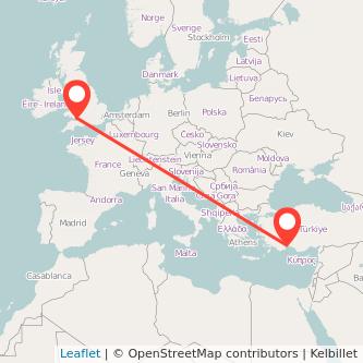 Cardiff Antalya flight map