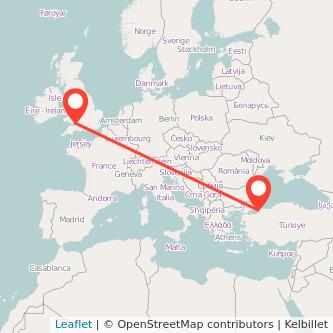 Cardiff Istanbul flight map