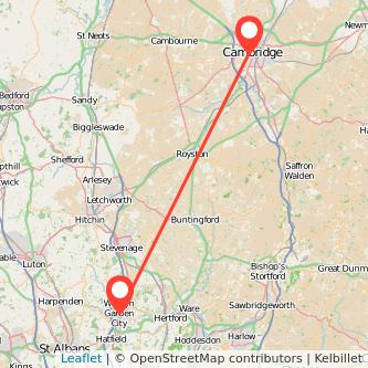 Cambridge Welwyn Garden City train map