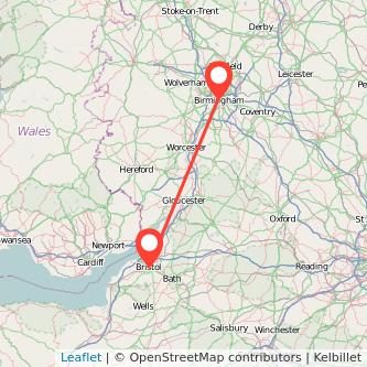 Bristol Birmingham bus map