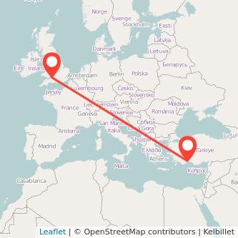 Bristol Antalya flight map