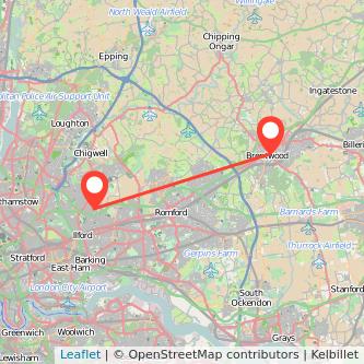 Brentwood Ilford train map