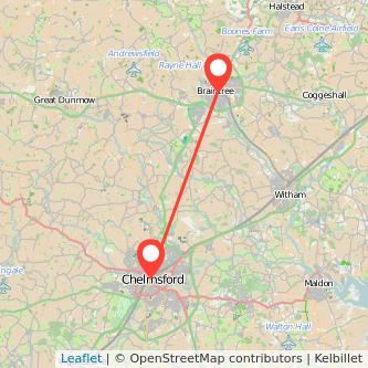 Braintree Chelmsford train map