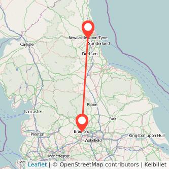 Bradford Newcastle upon Tyne train map