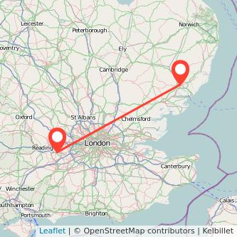 Bracknell Ipswich train map