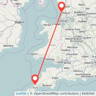 Blackpool Newquay flight map