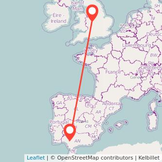 Birmingham Seville flight map