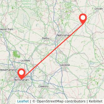 Birmingham Newark on Trent bus map