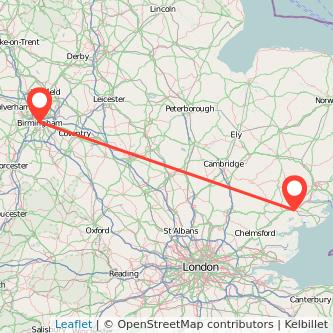 Birmingham Colchester train map