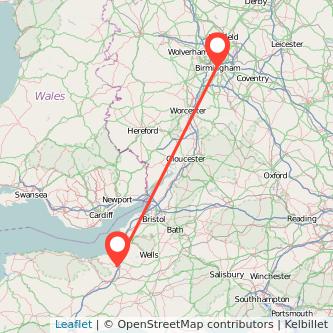 Birmingham Bridgwater train map