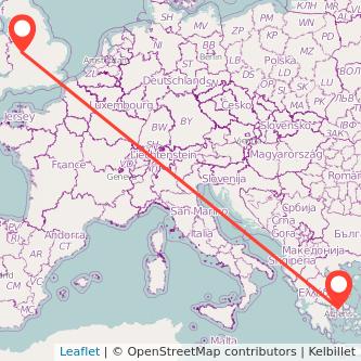 Birmingham Athens flight map