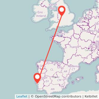 Birmingham Lisbon flight map