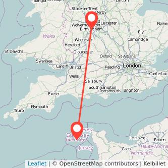 Birmingham Guernsey flight map