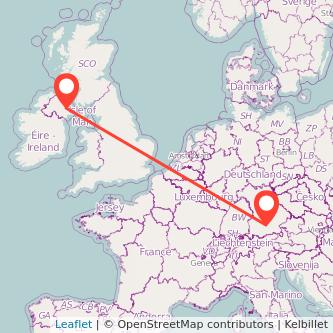 Belfast Munich flight map