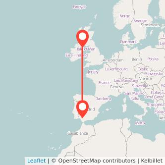 Belfast Seville flight map