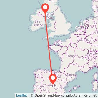 Belfast Madrid flight map