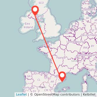 Belfast Barcelona flight map
