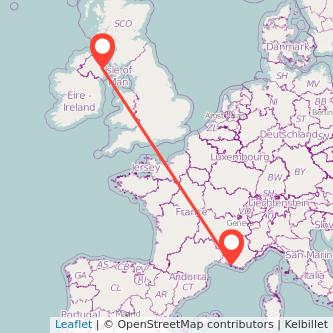 Belfast Marseille flight map