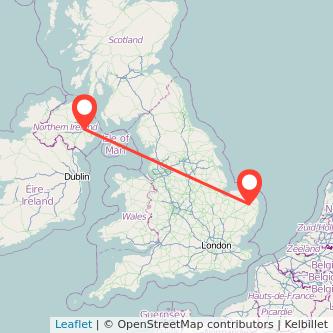 Belfast Norwich flight map