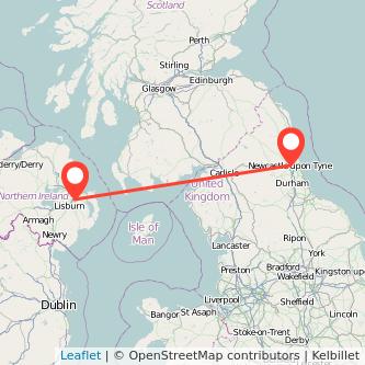 Belfast Newcastle upon Tyne flight map