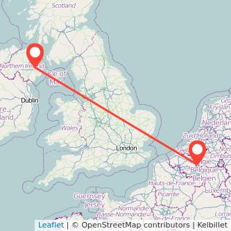 Belfast Brussels flight map