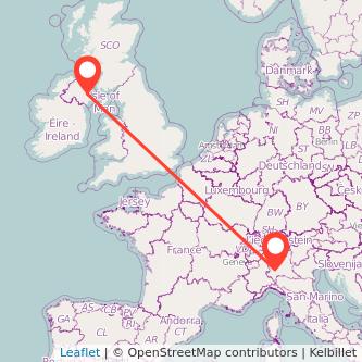 Belfast Milan flight map