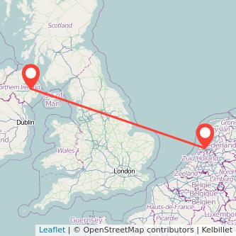Belfast Amsterdam flight map