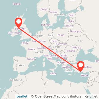 Belfast Antalya flight map