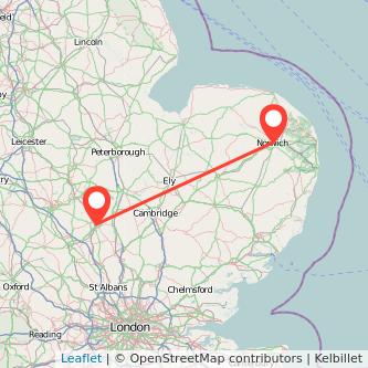 Bedford Norwich train map