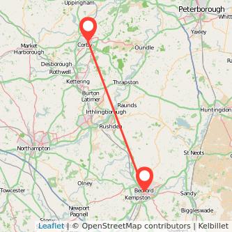 Bedford Corby train map