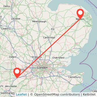 Basingstoke Norwich train map