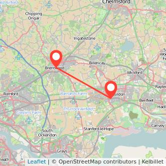 Basildon Brentwood train map