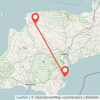 Barnstaple Torquay train map