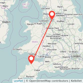 Barnstaple Manchester train map