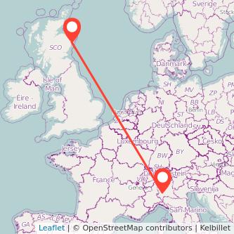 Aberdeen Milan flight map