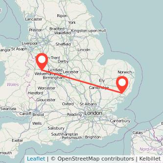 Telford Ipswich train map