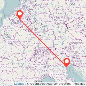 Mapa del viaje Venecia Bruselas en bus