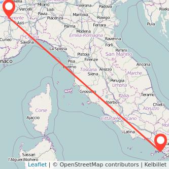 Turin Naples train map