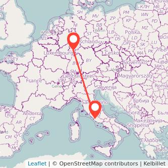 Mapa del viaje Roma Frankfurt en bus